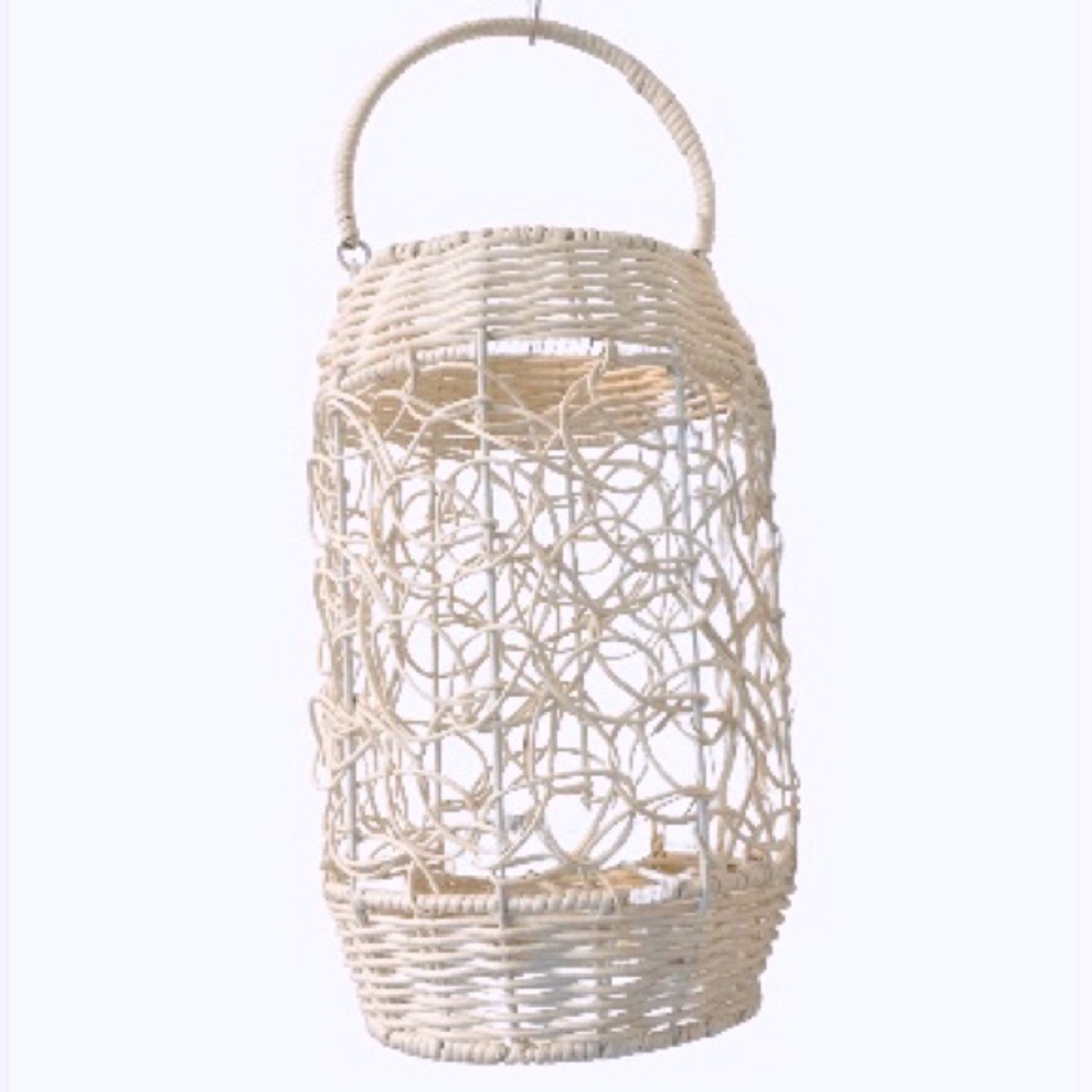 Candle Lantern Centerpiece White Cream Swirl Pattern Large-12" Tall x 8"…